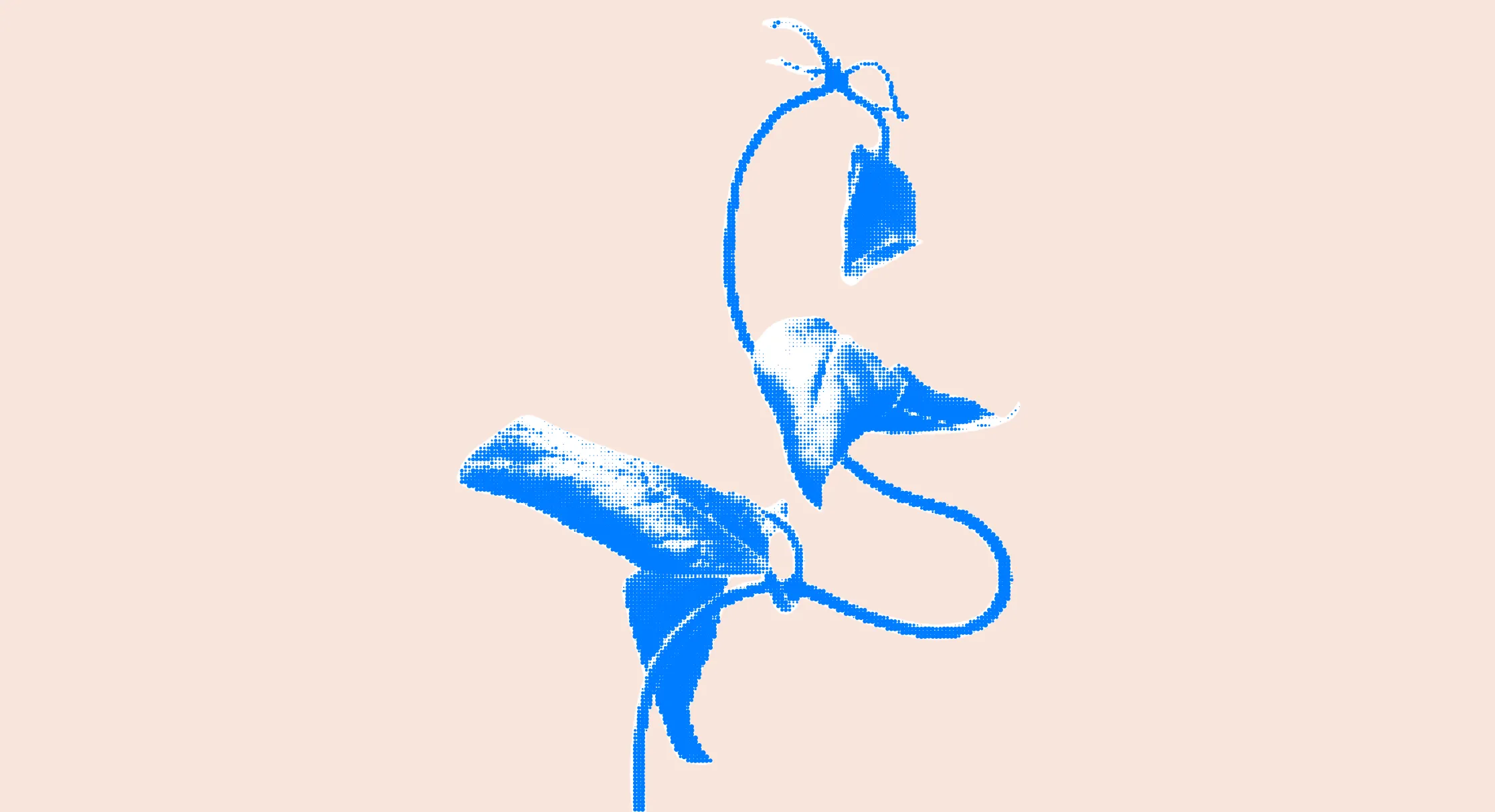 Stylized blue ivy with curved stems on a pale peach background.